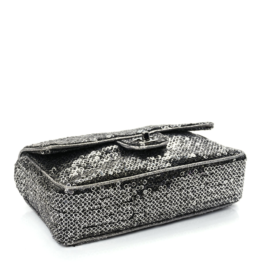 Chanel Sequin Medium Single Flap Dark Silver Image 3