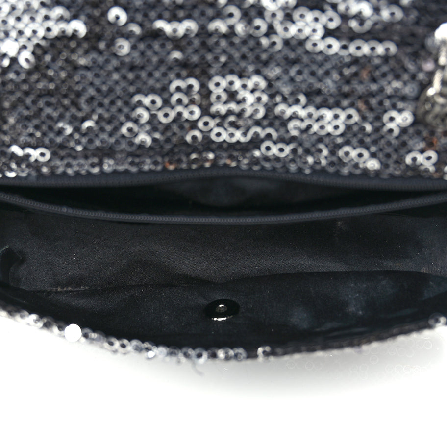 Chanel Sequin Medium Single Flap Dark Silver Image 4