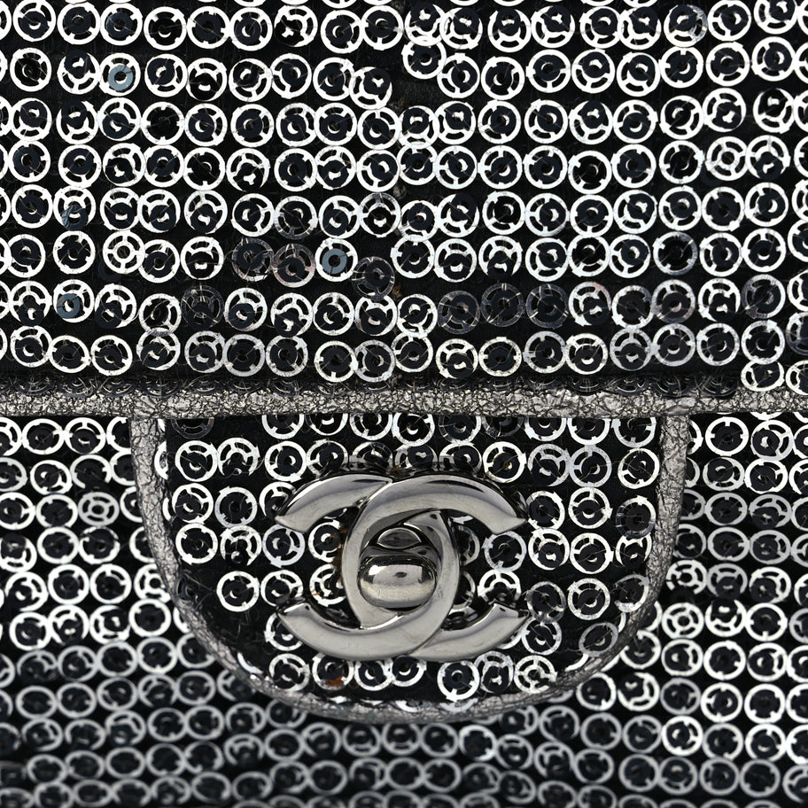 Chanel Sequin Medium Single Flap Dark Silver Image 7