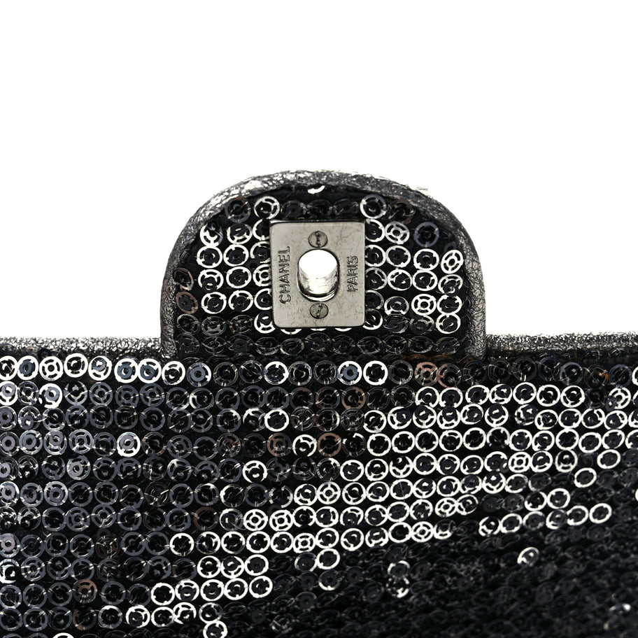 Chanel Sequin Medium Single Flap Dark Silver Image 14
