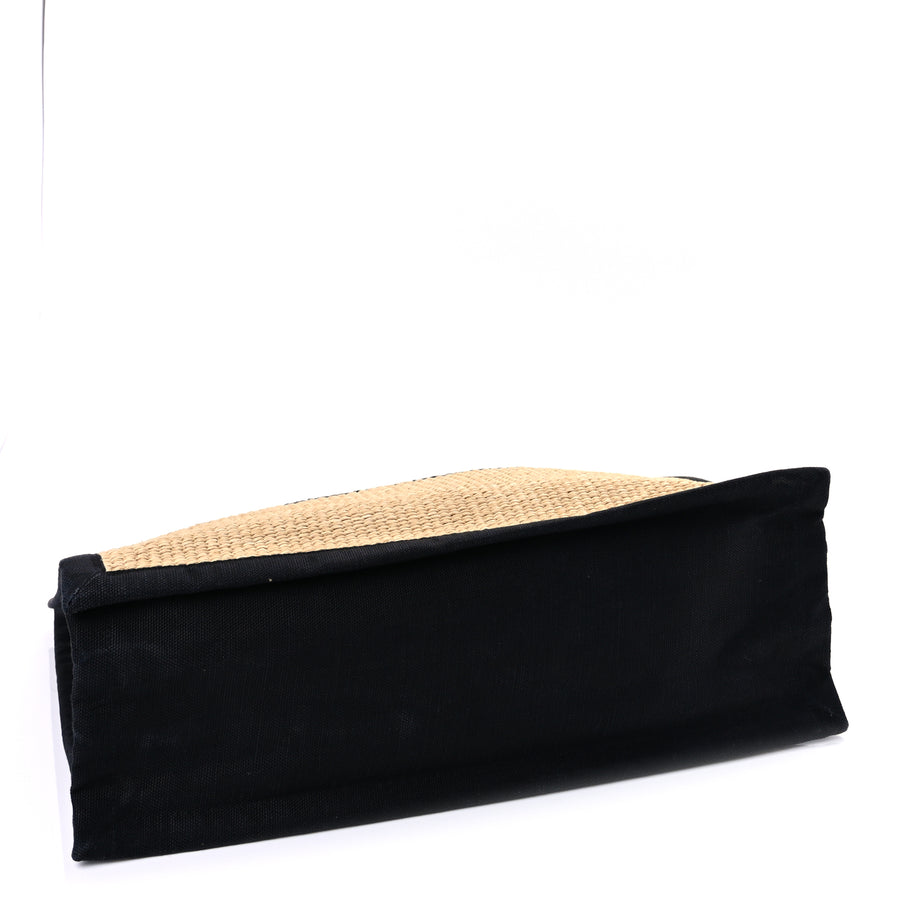 Saint Laurent Raffia Linen Calfskin Rive Gauche Tote  Naturale Black Image 3
