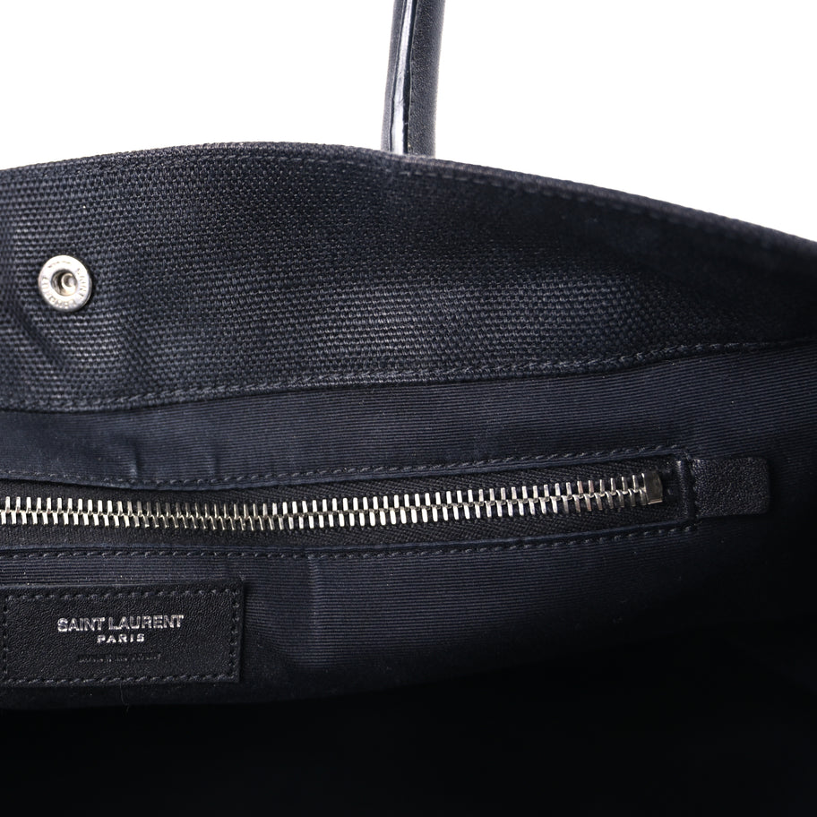 Saint Laurent Raffia Linen Calfskin Rive Gauche Tote  Naturale Black Image 5