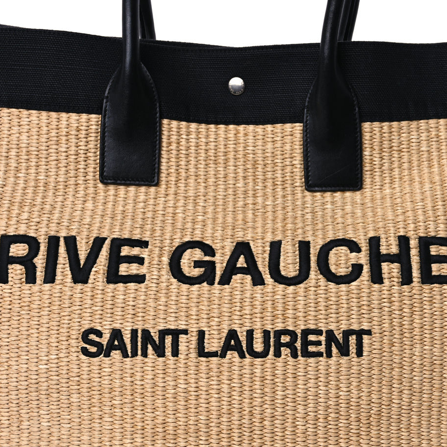 Saint Laurent Raffia Linen Calfskin Rive Gauche Tote  Naturale Black Image 6