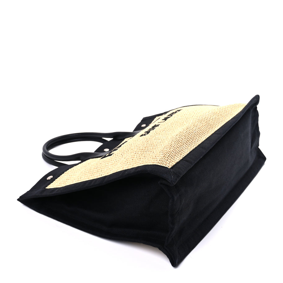 Saint Laurent Raffia Linen Calfskin Rive Gauche Tote  Naturale Black Image 7