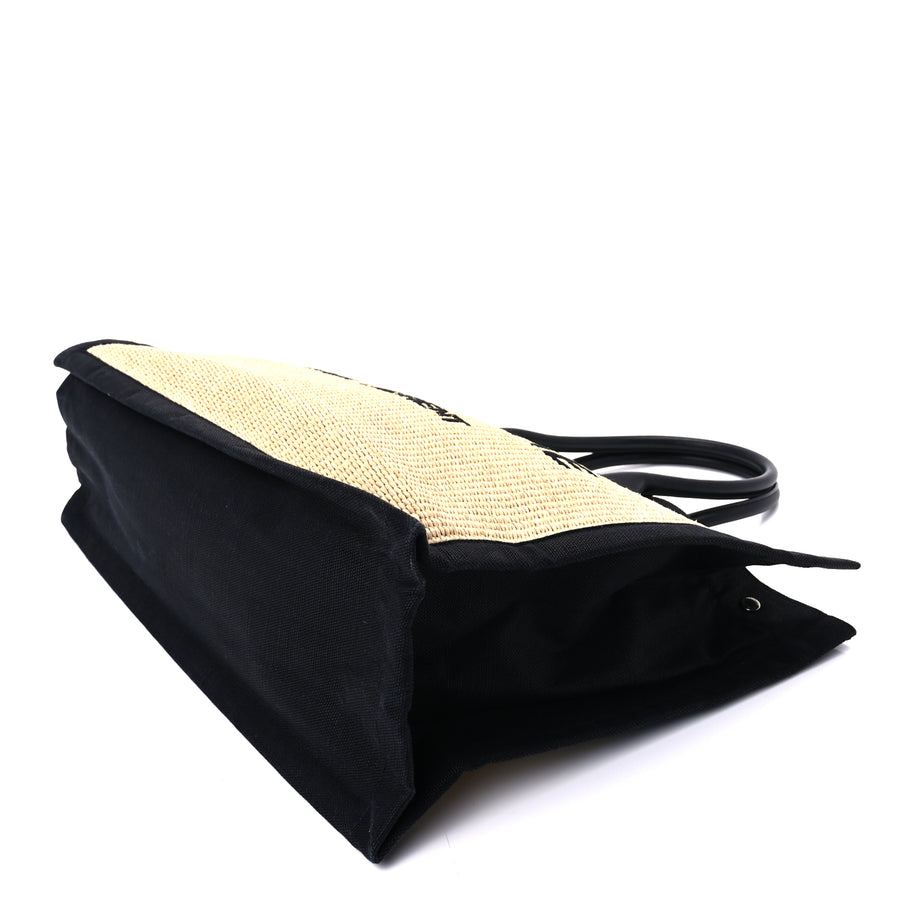 Saint Laurent Raffia Linen Calfskin Rive Gauche Tote  Naturale Black Image 8