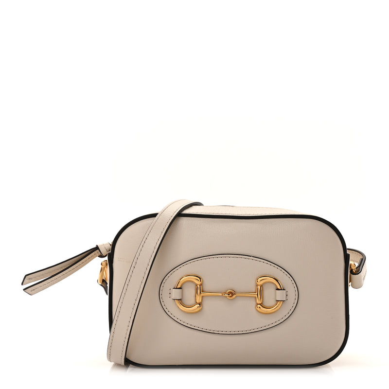  Gucci Azalea Calfskin Mini Horsebit 1955 Camera Shoulder Bag  Mystic White