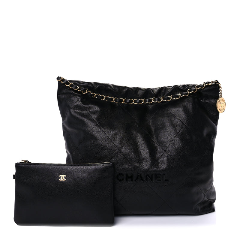  Chanel Shiny Caviar Quilted Monochrome Chanel 22  Black