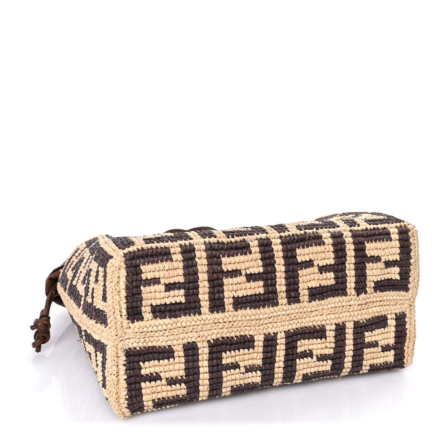 Fendi Raffia Cuoio Romano FF Crochet Small Roll Shopper Natural Dark Honey Image 3