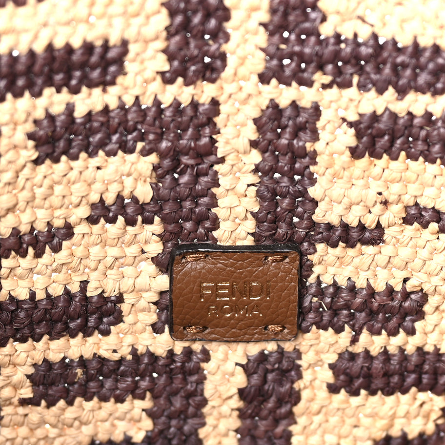 Fendi Raffia Cuoio Romano FF Crochet Small Roll Shopper Natural Dark Honey Image 5