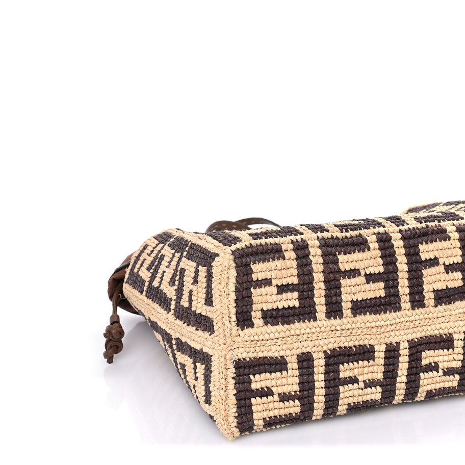 Fendi Raffia Cuoio Romano FF Crochet Small Roll Shopper Natural Dark Honey Image 7