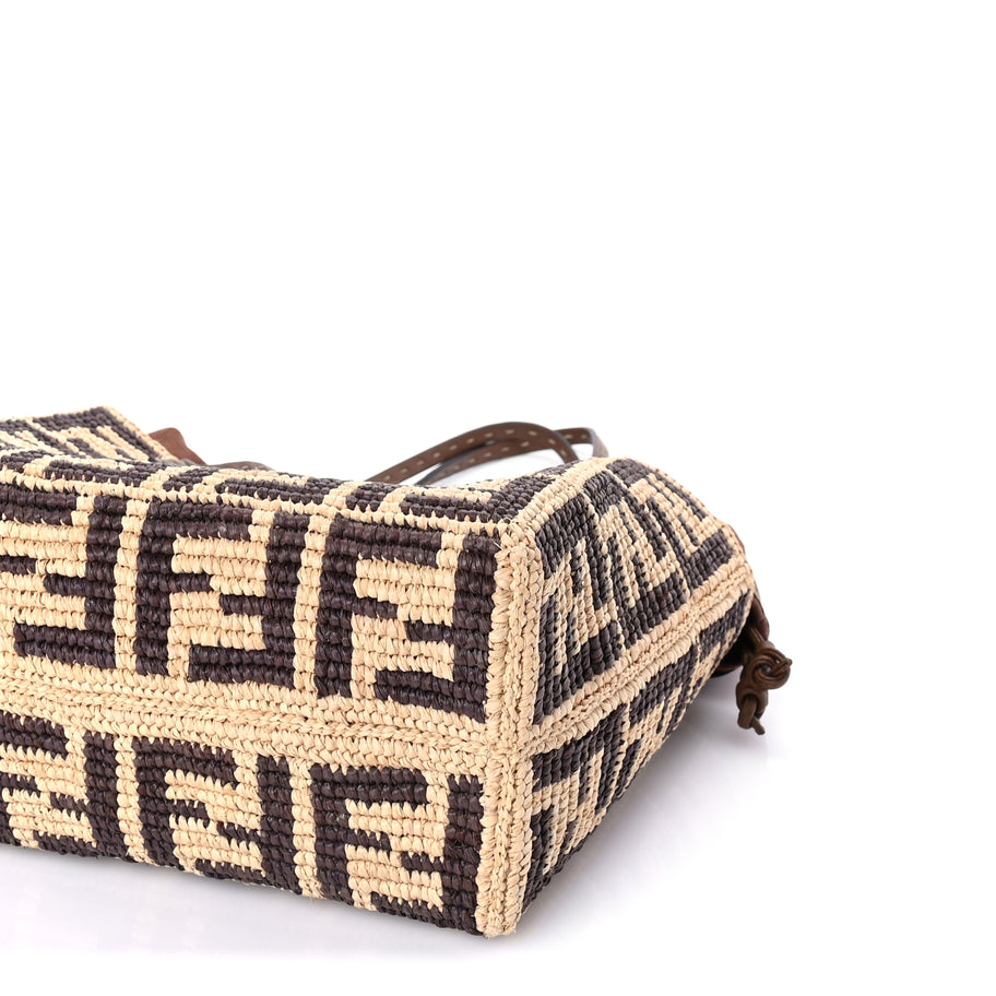 Fendi Raffia Cuoio Romano FF Crochet Small Roll Shopper Natural Dark Honey Image 8