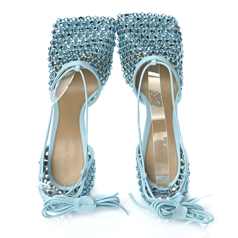 Bottega Veneta Mesh Nappa Crystal Embellished Sparkle Stretch Ankle Tie 90mm Sandals 40 Pale Blue Image 2