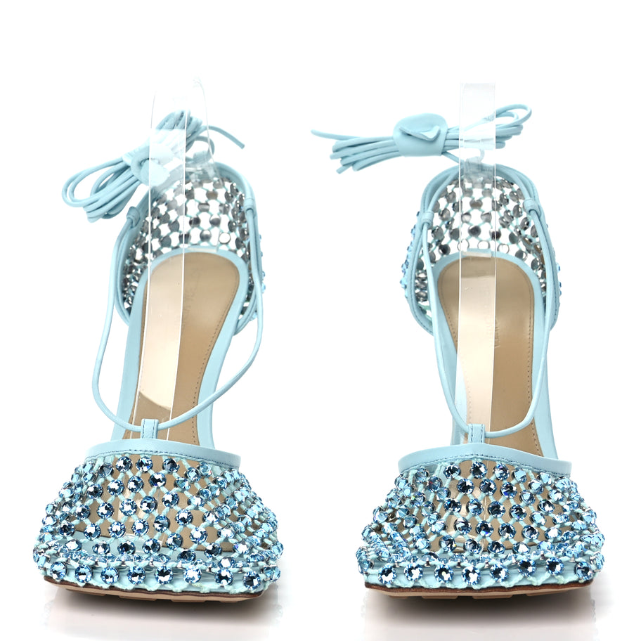 Bottega Veneta Mesh Nappa Crystal Embellished Sparkle Stretch Ankle Tie 90mm Sandals 40 Pale Blue Image 3