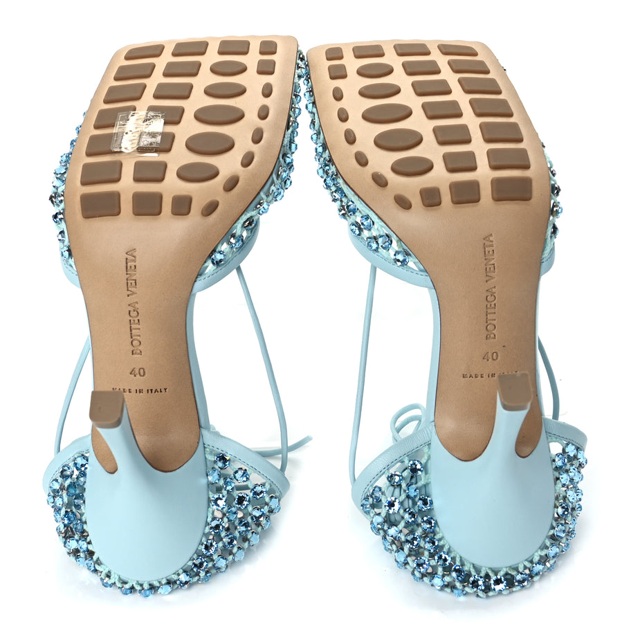 Bottega Veneta Mesh Nappa Crystal Embellished Sparkle Stretch Ankle Tie 90mm Sandals 40 Pale Blue Image 6
