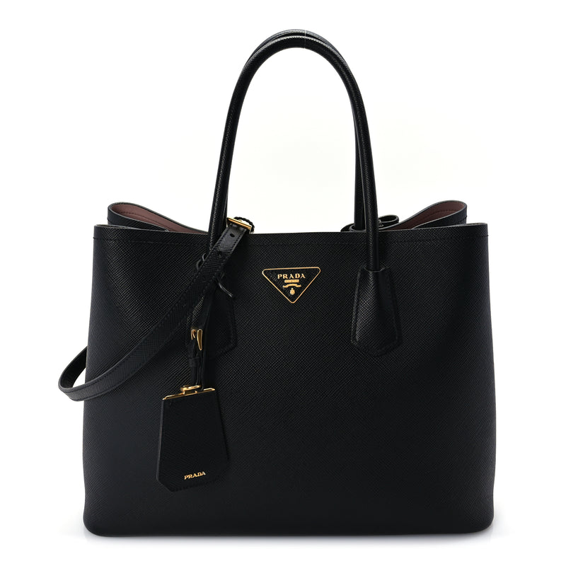  Prada Saffiano Cuir Medium Double Bag Black Mughetto