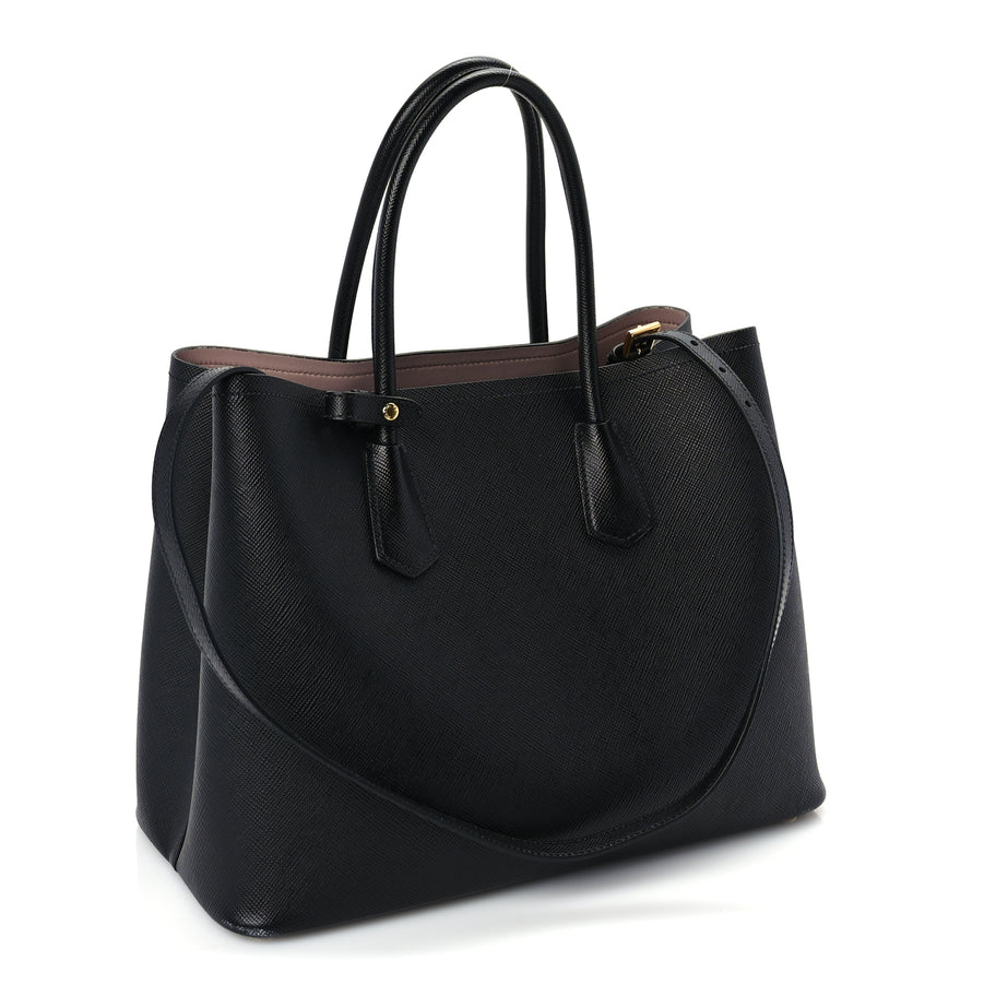 Prada Saffiano Cuir Medium Double Bag Black Mughetto Image 2