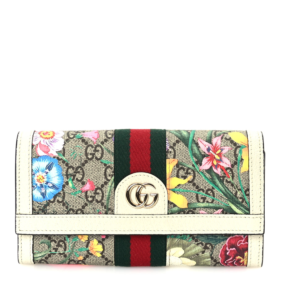 Gucci GG Supreme Monogram Flora Web Ophidia Continental Wallet White Image 1
