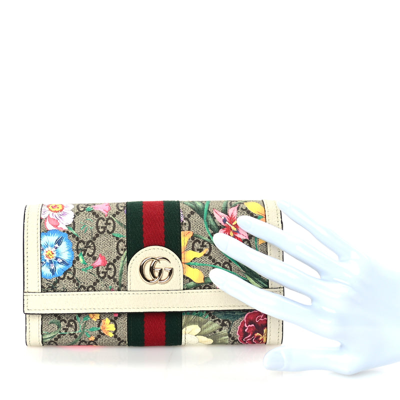  Gucci GG Supreme Monogram Flora Web Ophidia Continental Wallet White
