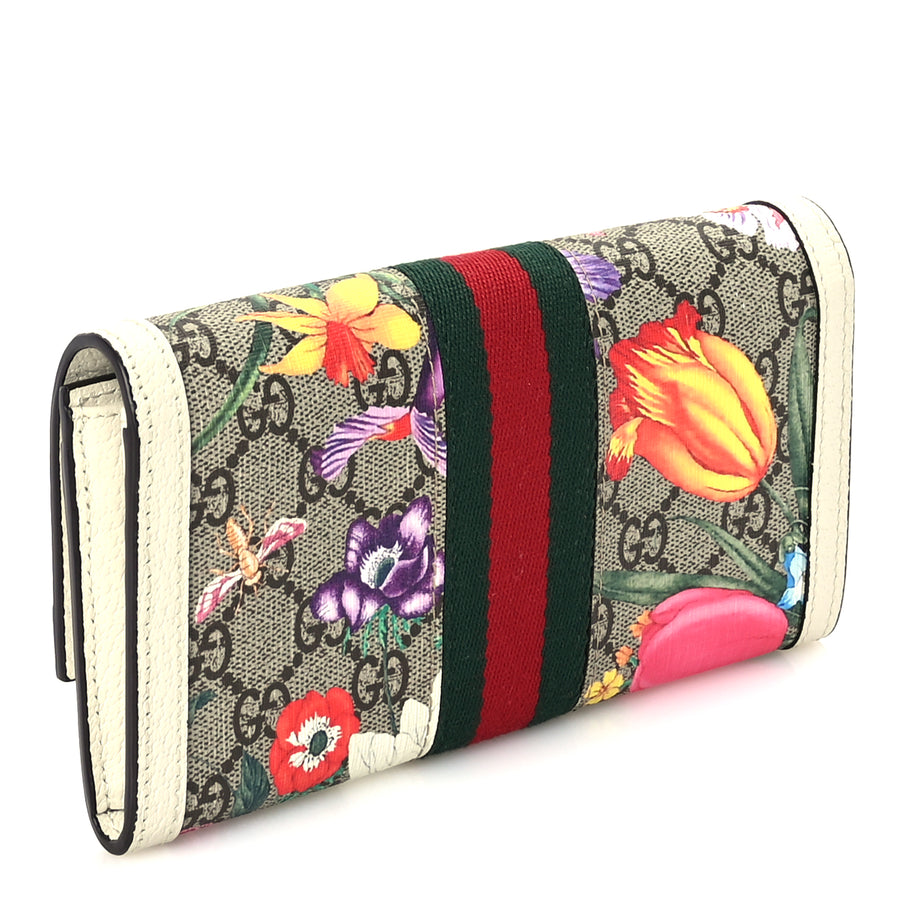 Gucci GG Supreme Monogram Flora Web Ophidia Continental Wallet White Image 3