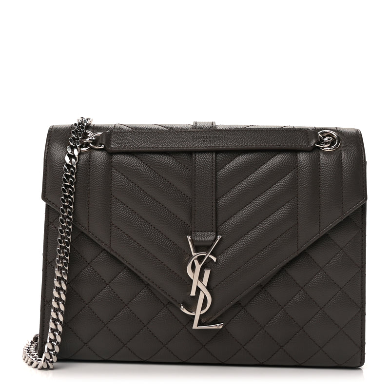  Saint Laurent Grain De Poudre Textured Mixed Matelasse Medium Triquilt Monogram Satchel  Earth