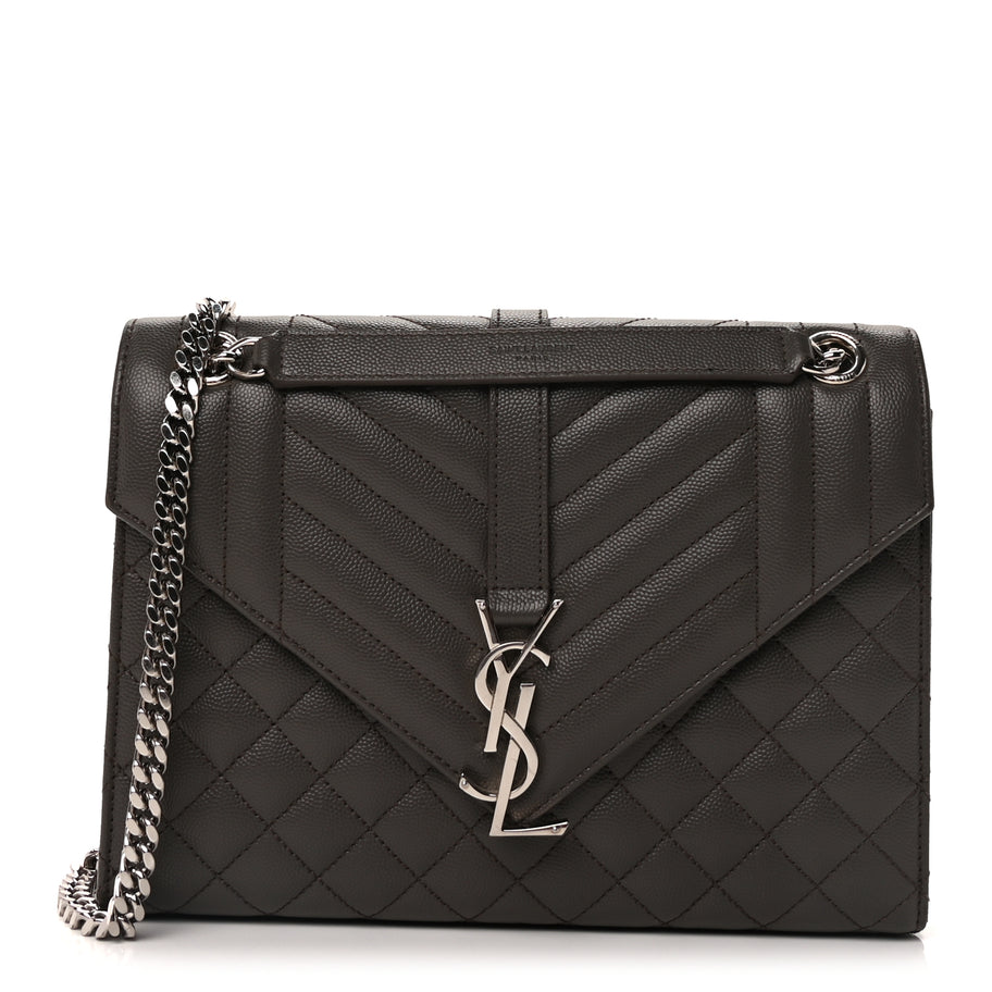 Saint Laurent Grain De Poudre Textured Mixed Matelasse Medium Triquilt Monogram Satchel  Earth Image 1