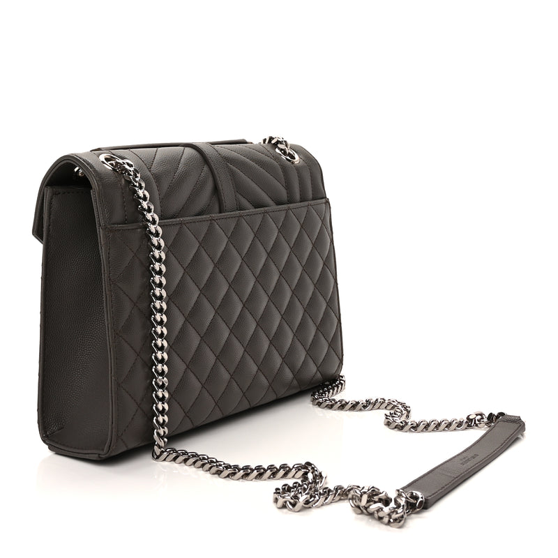  Saint Laurent Grain De Poudre Textured Mixed Matelasse Medium Triquilt Monogram Satchel  Earth