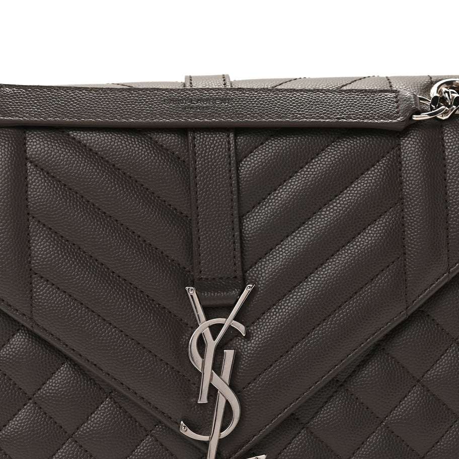 Saint Laurent Grain De Poudre Textured Mixed Matelasse Medium Triquilt Monogram Satchel  Earth Image 6