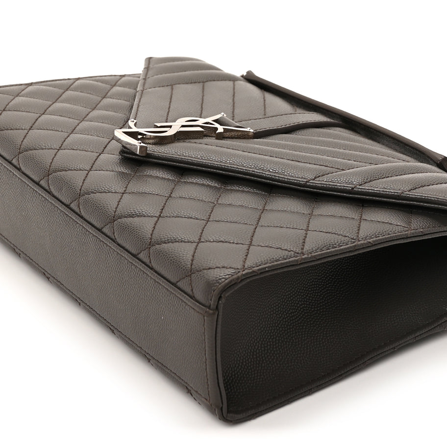 Saint Laurent Grain De Poudre Textured Mixed Matelasse Medium Triquilt Monogram Satchel  Earth Image 8