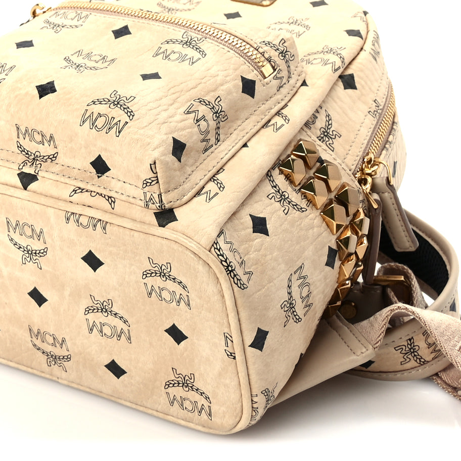 MCM Visetos Side Stud Mini Stark Backpack Beige Image 8