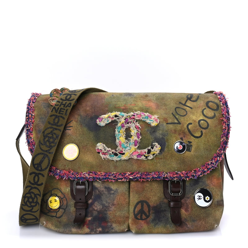  Chanel Washed Toile Large Graffiti On The Pavements Messenger Khaki Multicolor