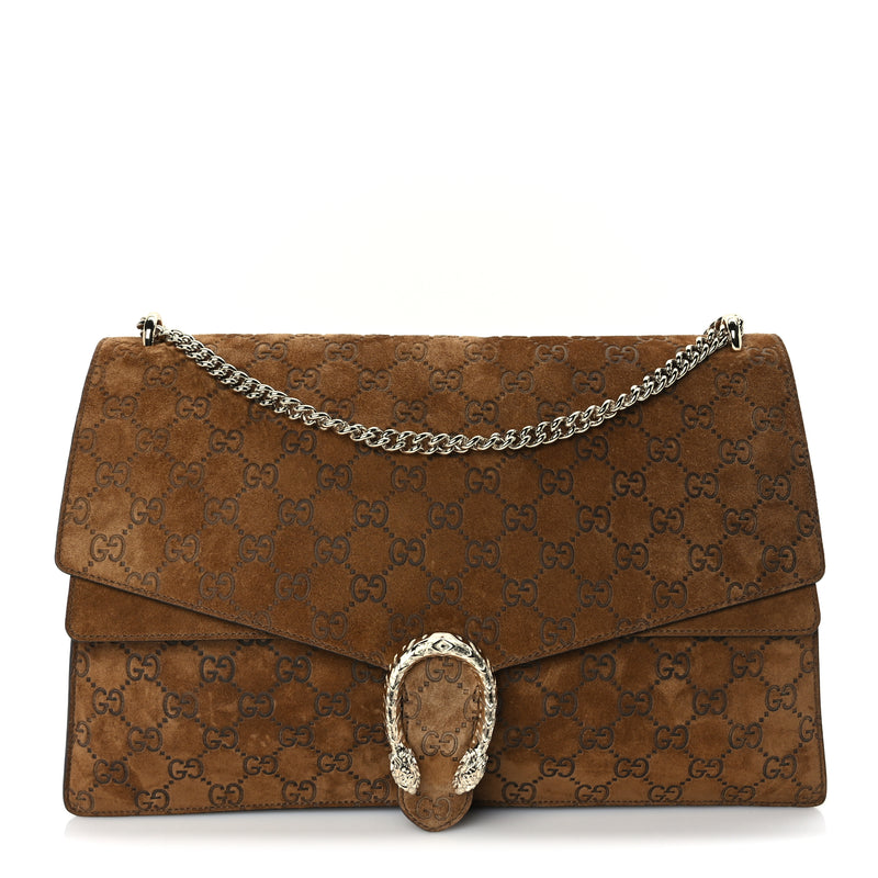  Gucci Suede GG Embossed Large Dionysus Shoulder Bag  Pepper Brown