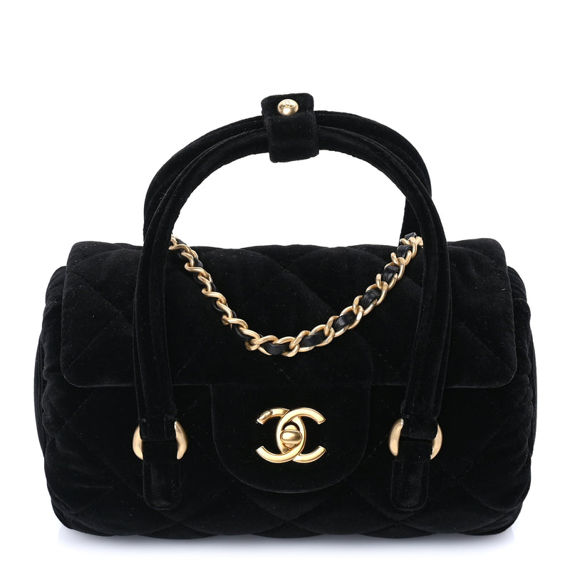  Chanel Velvet Quilted Mini Top Handle Flap  Black