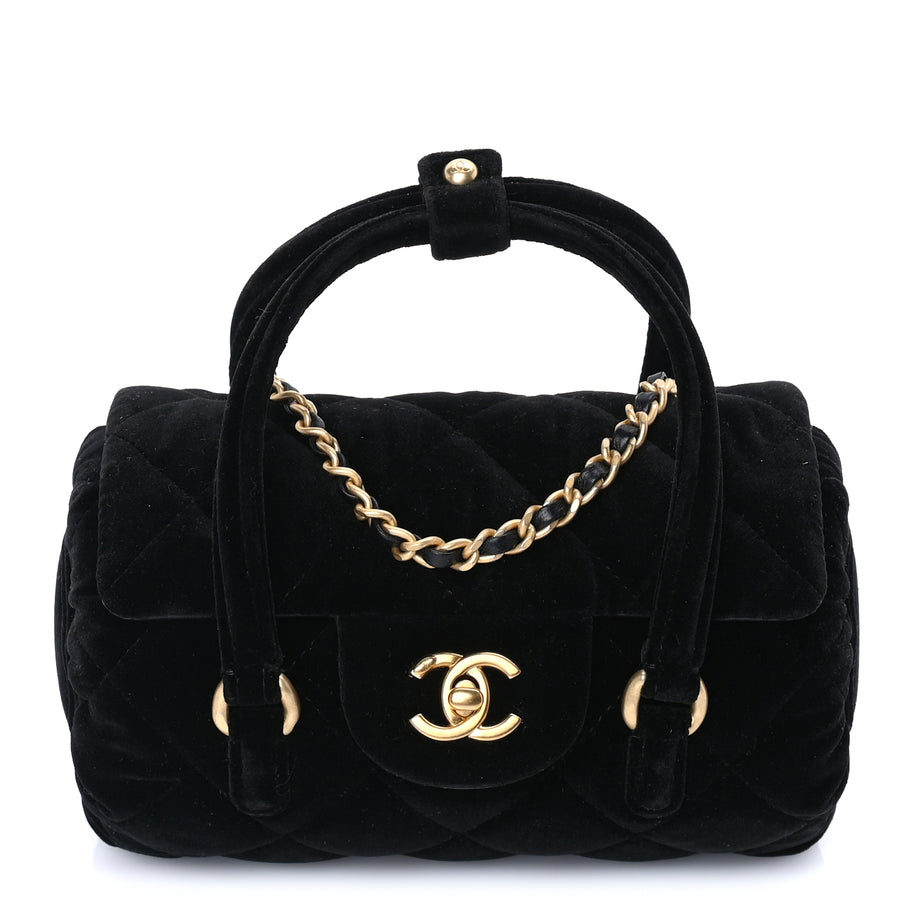 Chanel Velvet Quilted Mini Top Handle Flap  Black Image 1