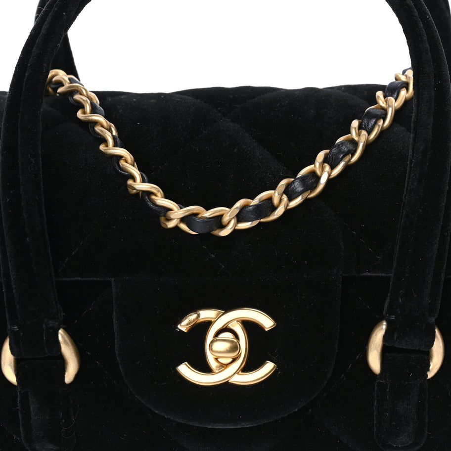Chanel Velvet Quilted Mini Top Handle Flap  Black Image 7
