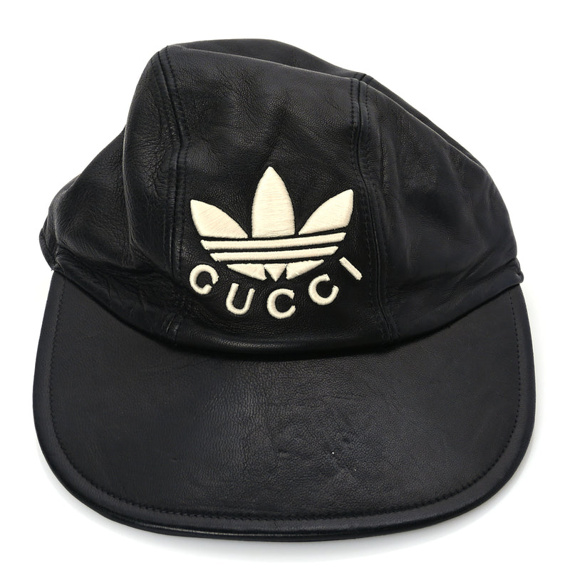  Gucci GUCCI X ADIDAS Dollar Calfskin Trefoil Stefanos Baseball Hat S Black