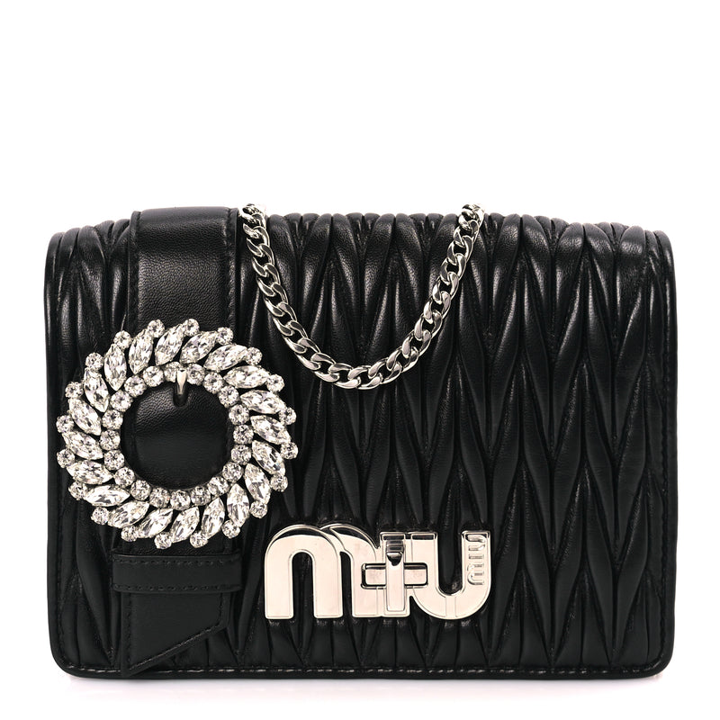  Miu Miu Matelasse Crystal Embellished Shoulder Bag Black