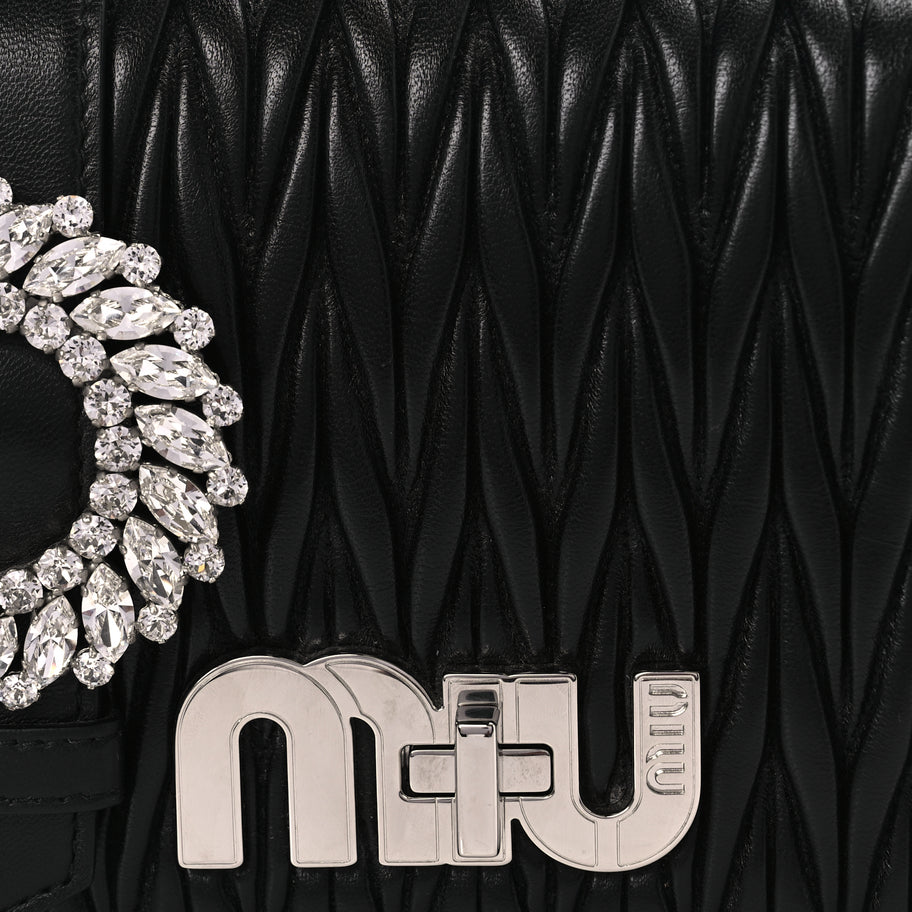 Miu Miu Matelasse Crystal Embellished Shoulder Bag Black Image 6