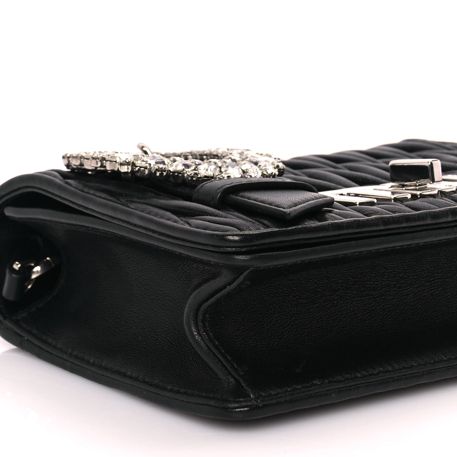 Miu Miu Matelasse Crystal Embellished Shoulder Bag Black Image 7