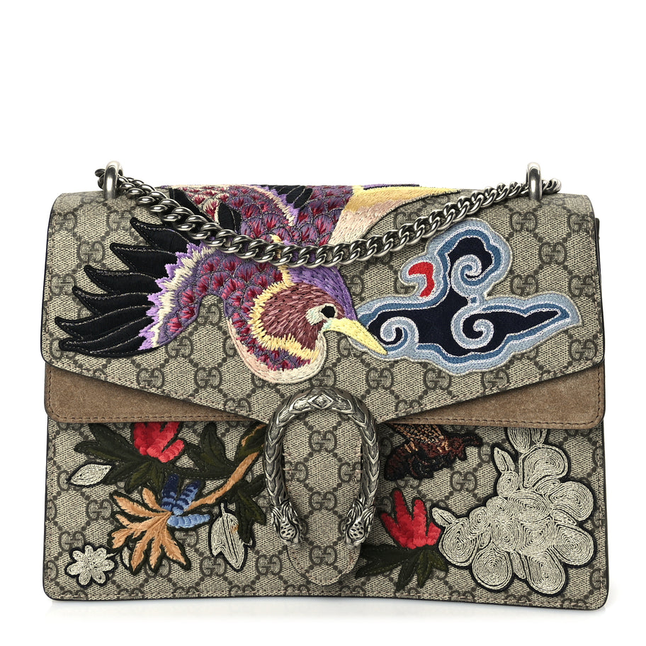 Gucci GG Supreme Monogram Bird And Flowers Embroidered Medium Dionysus Shoulder Bag Taupe Image 1