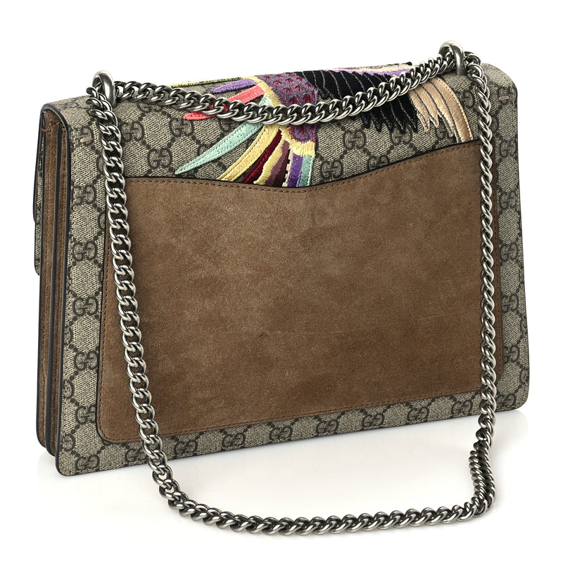  Gucci GG Supreme Monogram Bird And Flowers Embroidered Medium Dionysus Shoulder Bag Taupe