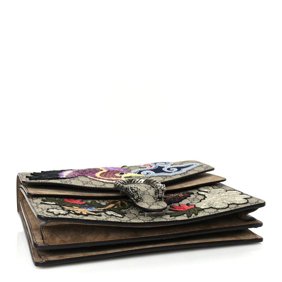 Gucci GG Supreme Monogram Bird And Flowers Embroidered Medium Dionysus Shoulder Bag Taupe Image 3