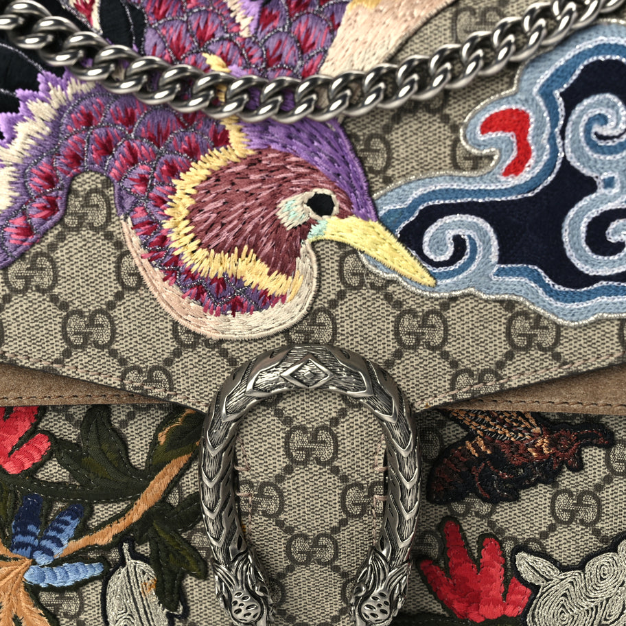 Gucci GG Supreme Monogram Bird And Flowers Embroidered Medium Dionysus Shoulder Bag Taupe Image 7