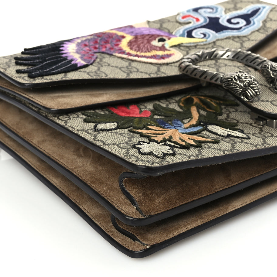 Gucci GG Supreme Monogram Bird And Flowers Embroidered Medium Dionysus Shoulder Bag Taupe Image 8