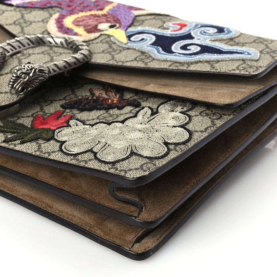 Gucci GG Supreme Monogram Bird And Flowers Embroidered Medium Dionysus Shoulder Bag Taupe Image 9