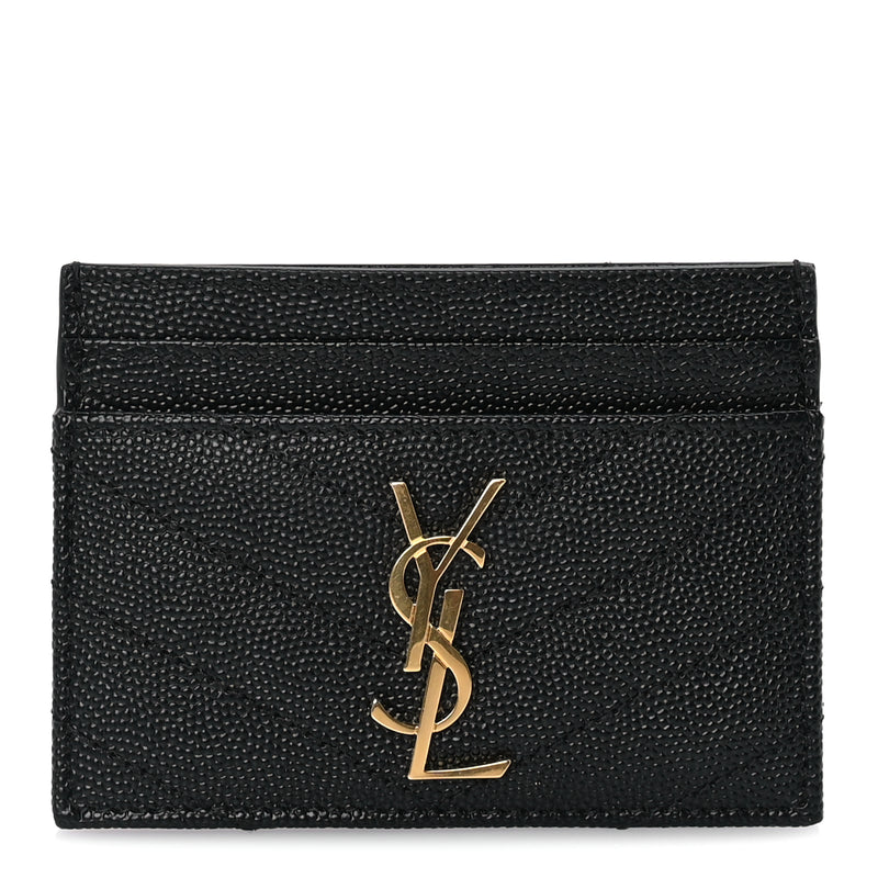 Saint Laurent Grain De Poudre Matelasse Chevron Monogram Credit Card Case Black