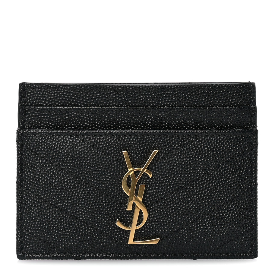 Saint Laurent Grain De Poudre Matelasse Chevron Monogram Credit Card Case Black Image 1