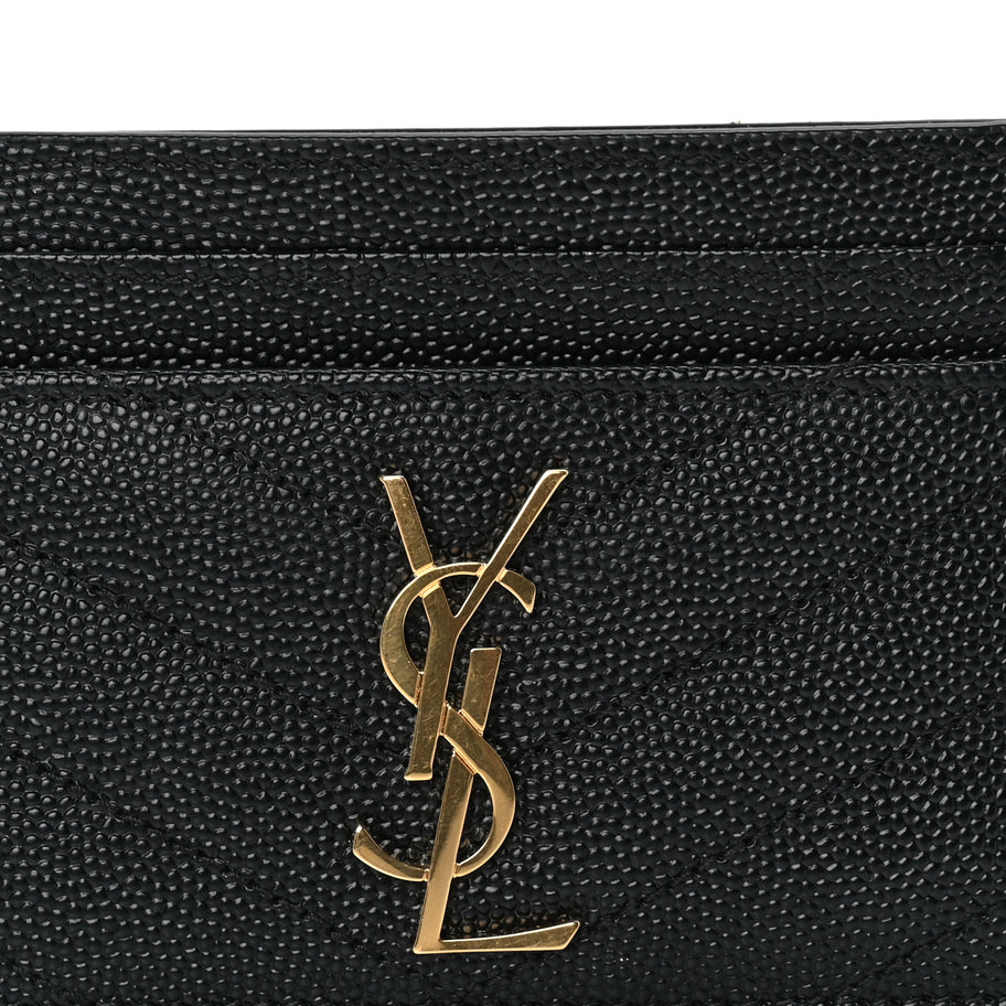 Saint Laurent Grain De Poudre Matelasse Chevron Monogram Credit Card Case Black Image 2