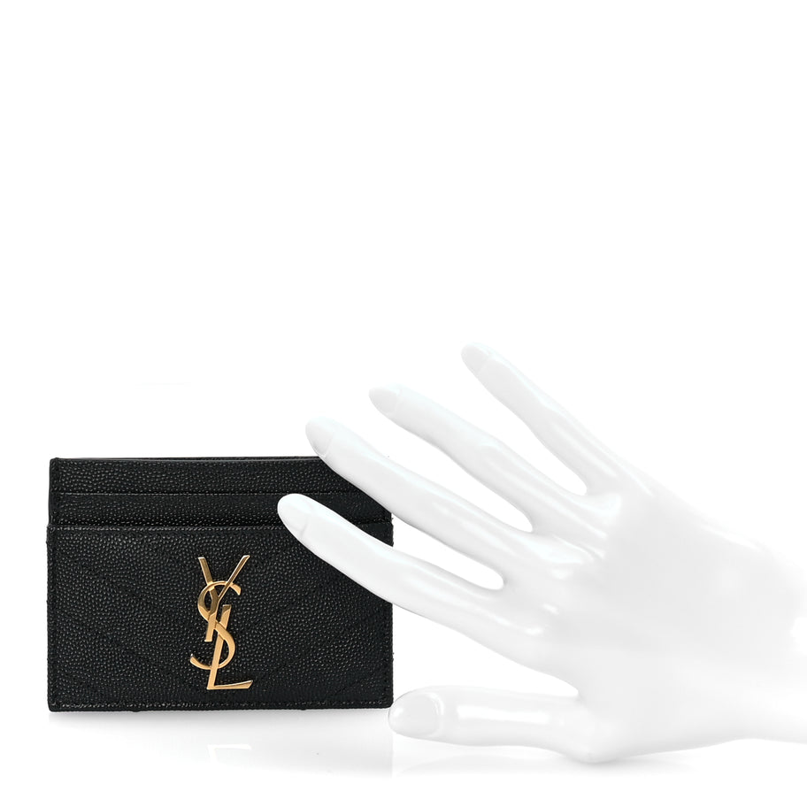 Saint Laurent Grain De Poudre Matelasse Chevron Monogram Credit Card Case Black Image 3