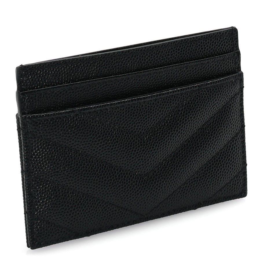 Saint Laurent Grain De Poudre Matelasse Chevron Monogram Credit Card Case Black Image 4