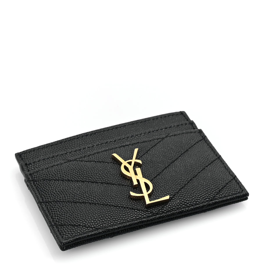 Saint Laurent Grain De Poudre Matelasse Chevron Monogram Credit Card Case Black Image 5